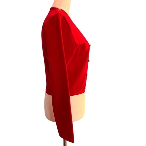 Vintage Great Britain JAEGER RED DB Cardigan Sweater Jacket Epaulettes Wool XS S - Picture 5 of 8